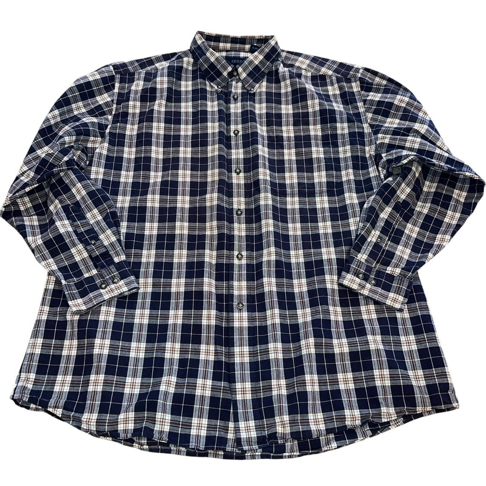 IZOD Mens Size XL Preppy Button Down Plaid Cotton Casual Long Sleeve Shirt READ